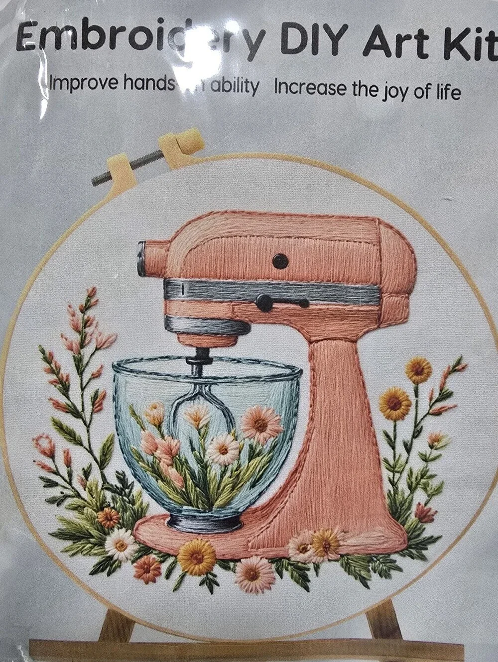 DIY Embroidery For Beginners Complete Craft Kit Floral Kitchen Aid Mixer NWT